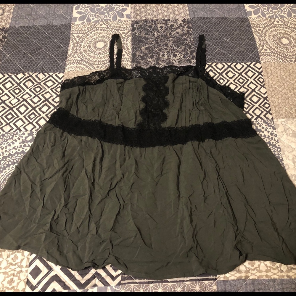 Torrid Camouflage Green Cami with Black Lace Trim